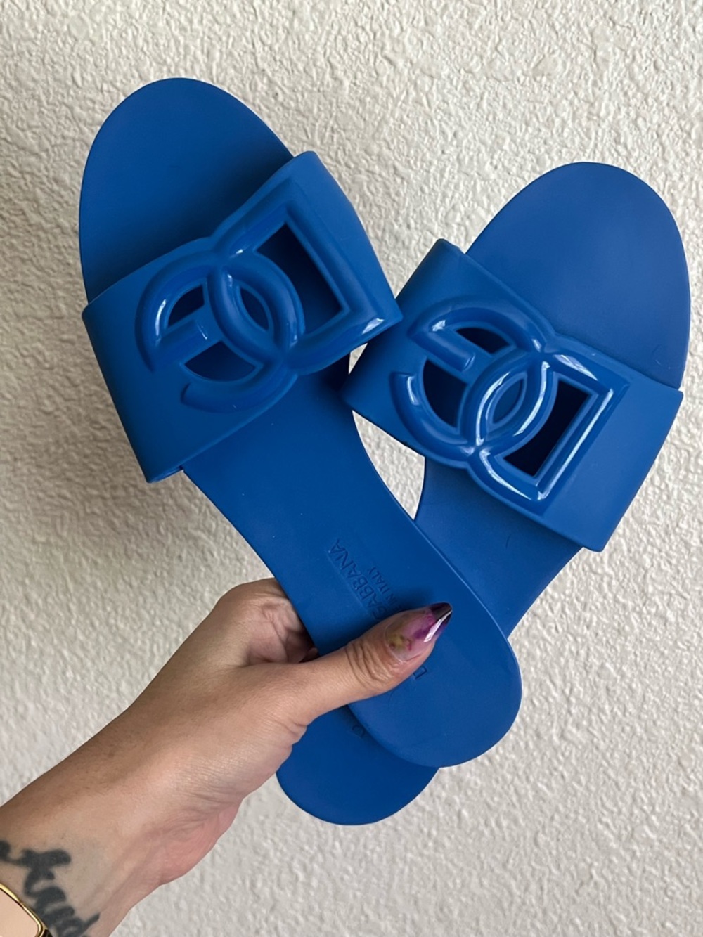 Dolce & Gabbana Blue Logo Slide Sandals